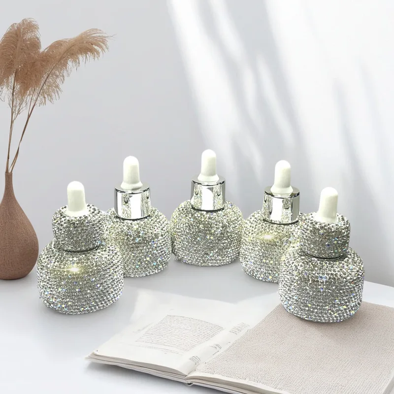 Refillable Dropper Dispenser Essential Oil Bottle Glass with Rhinestone Leak-proof Atomizer Cosmetic Container Liquid Bottle
