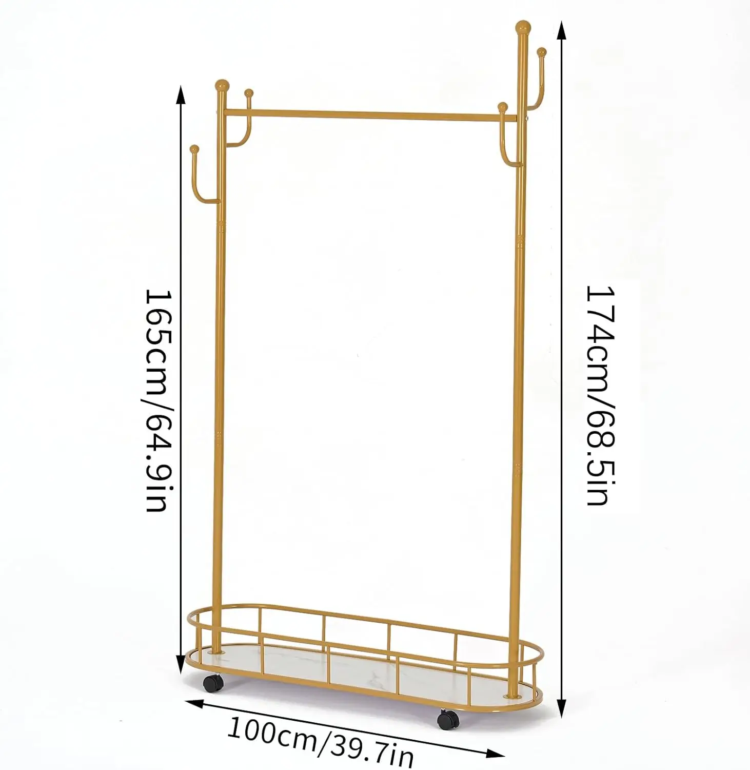 Appendiabiti con ruote e ripiani Robusto armadio in metallo Appendiabiti per pantaloni Abiti Oro (68.5 x 39.7 pollici)