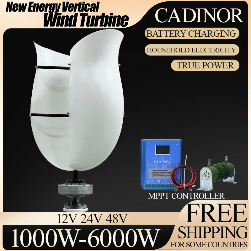 

Cadinor CE Roof Mount Residential 8000W 12V 24V 48V Vertical Axis Efficient Wind Turbine Generator For Home Use high efficiency