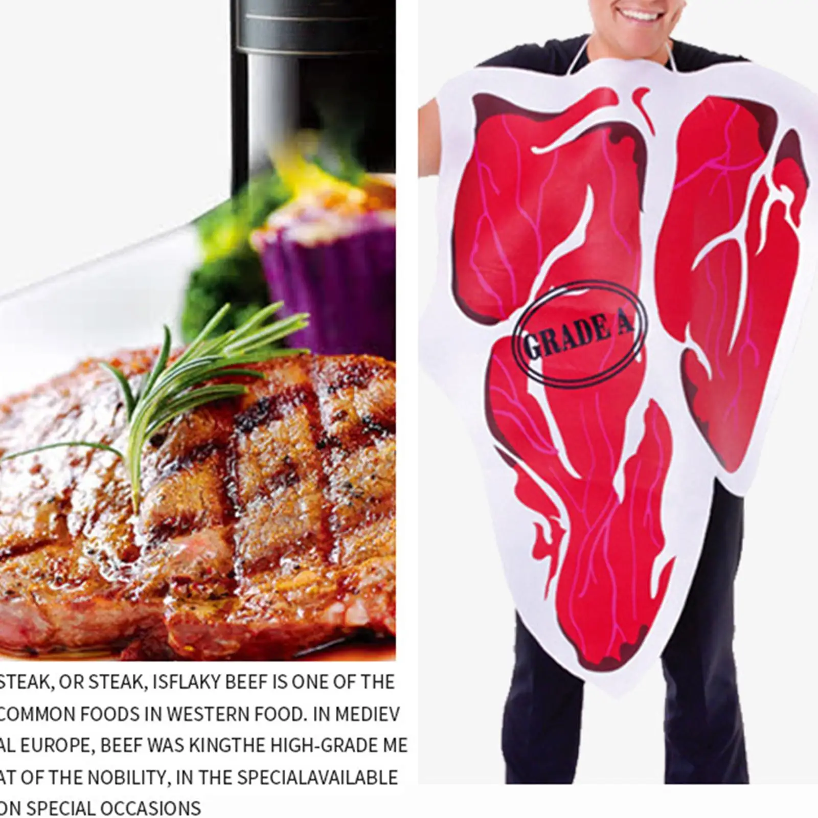 

Steak Costume Decoration Funny Cosplay Party Outfit for Party Adults Men Props