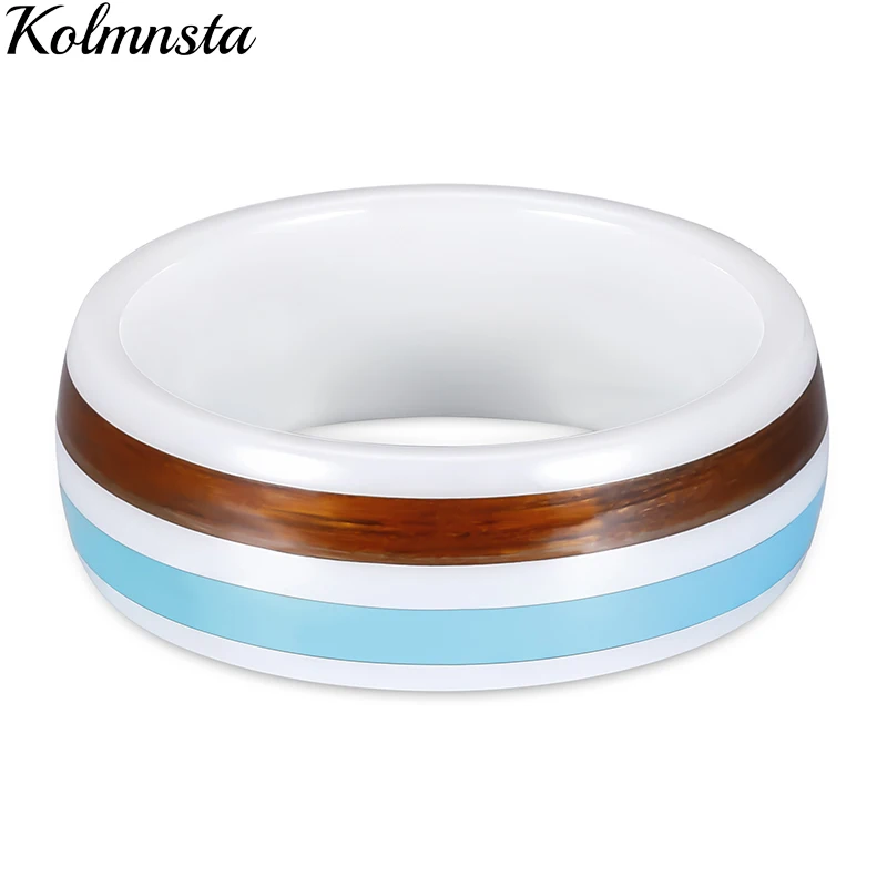 

Kolmnsta Smooth Polished Ceramic Ring For Women Men White Wedding Engagement Rings Dripping Glue and Wood Inlaid Anneaux Anillos