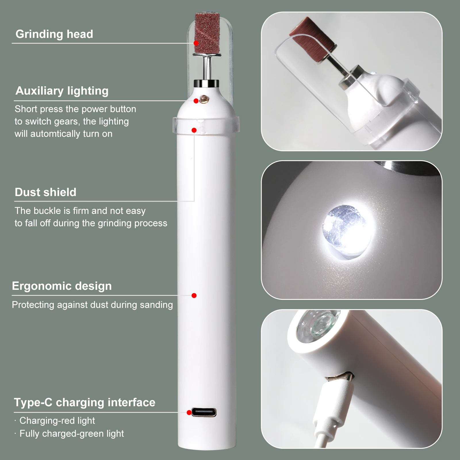 2 in 1 Electric Nail File Pen Rechargeable Nail Drill with UV LED Nail Lamp USB Portable Manicure Drill Salon Tool