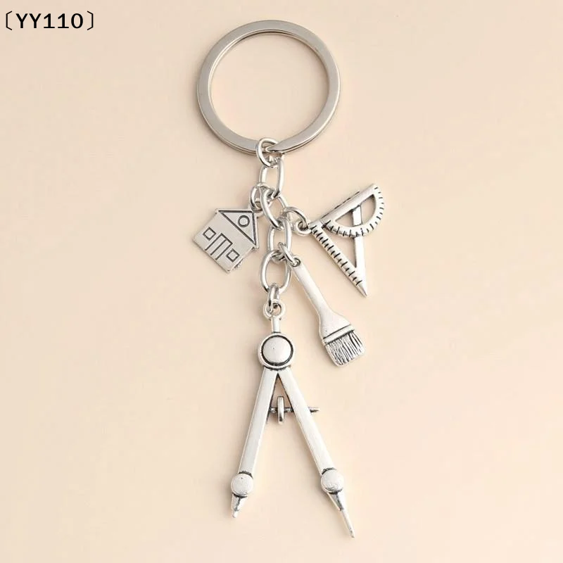 1pc Home Silver Color Keychain Building Triangular Ruler Painting Compass For Architects Engineers Drawing Gifts Jewelry〔YY110〕