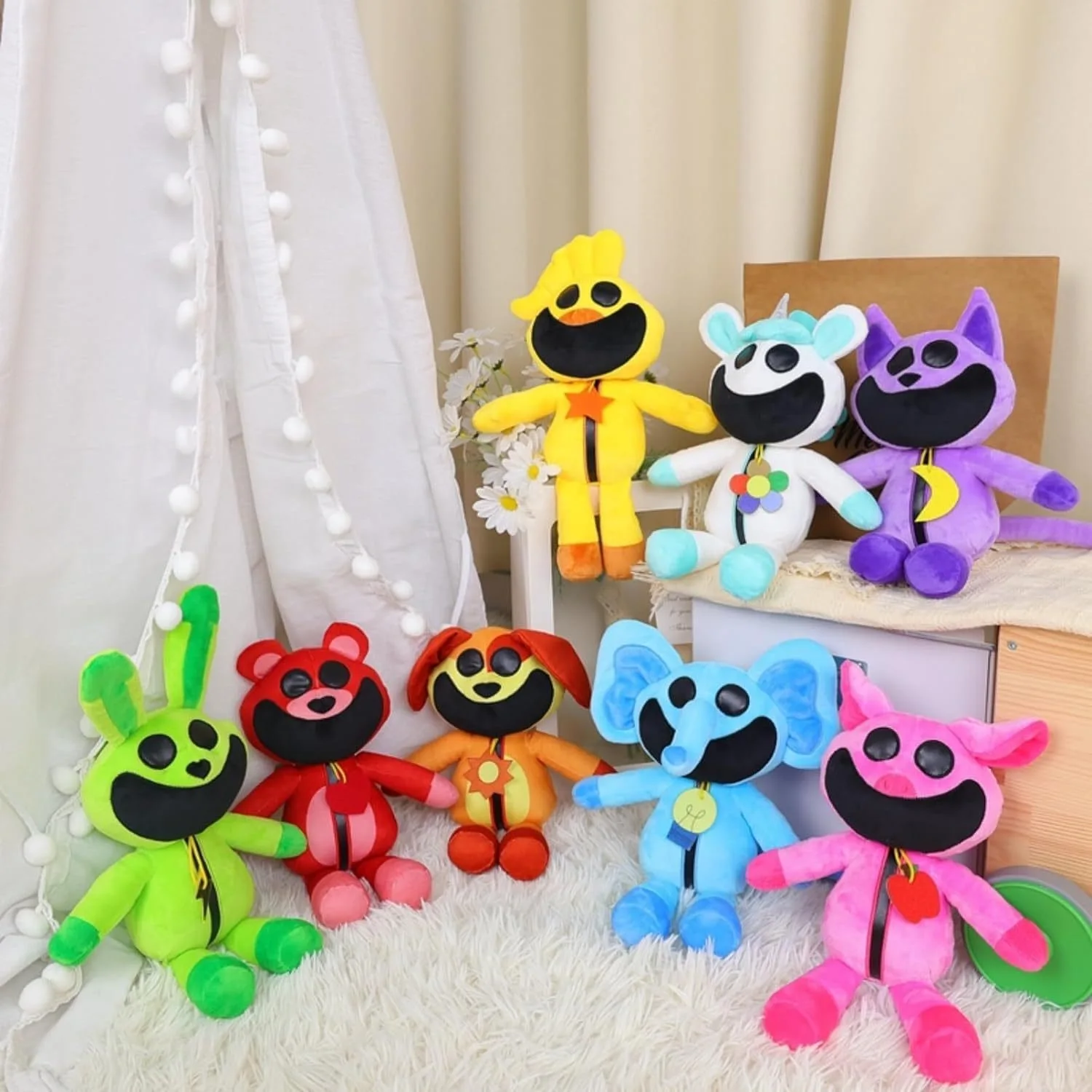 8pcs Smiling Critters Plush Toy Hopscotch Catnap Bearhug Plushie Catnap Plush Doll Decoration Kawaii Soft Stuffed Gift for Kids