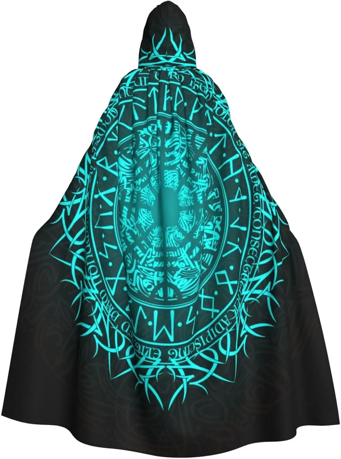 

Dark Cartoon Halloween Pattern HD Printed Hooded Cape Witch Medieval Costume Cosplay Halloween Vampire Cloak