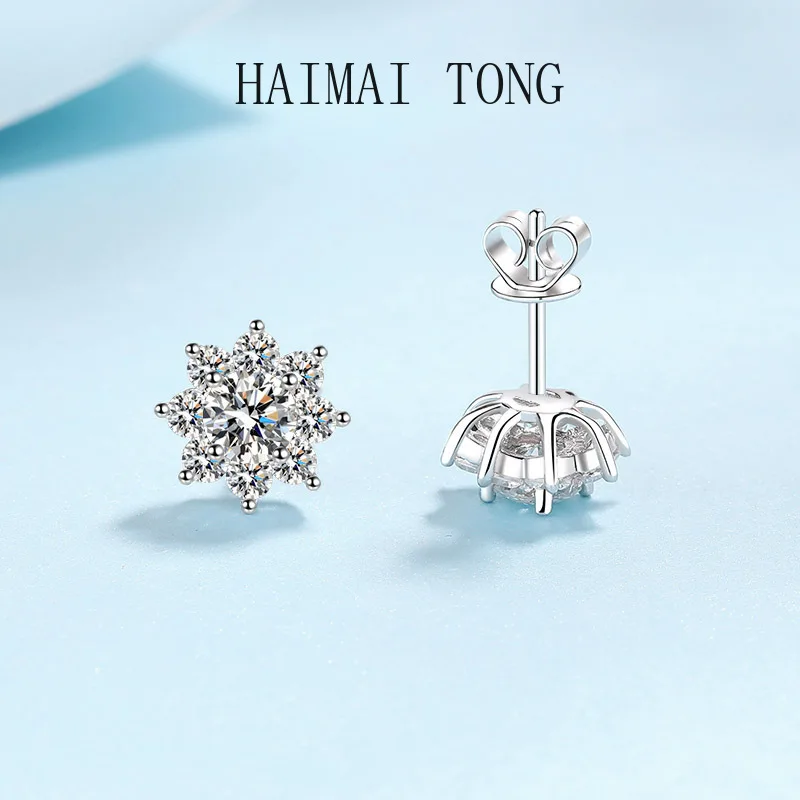 Luxury Platinum PT950 Solitaire Wedding Jewelry GRA Moissanite D Color Diamond Unusual Halo Sun Flower Stud Earrings for Women