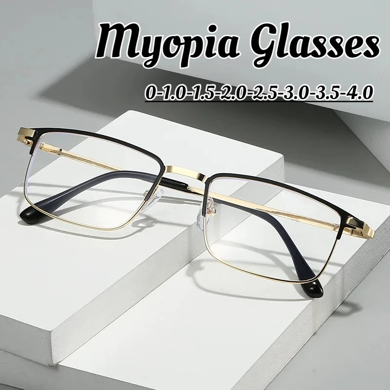 

Neutral Fashion Full Frame Myopia Glasses HD Anti-blue Light Men's Business Glasses Luxury Square Frame Myopia Glasses -3.5-4.0