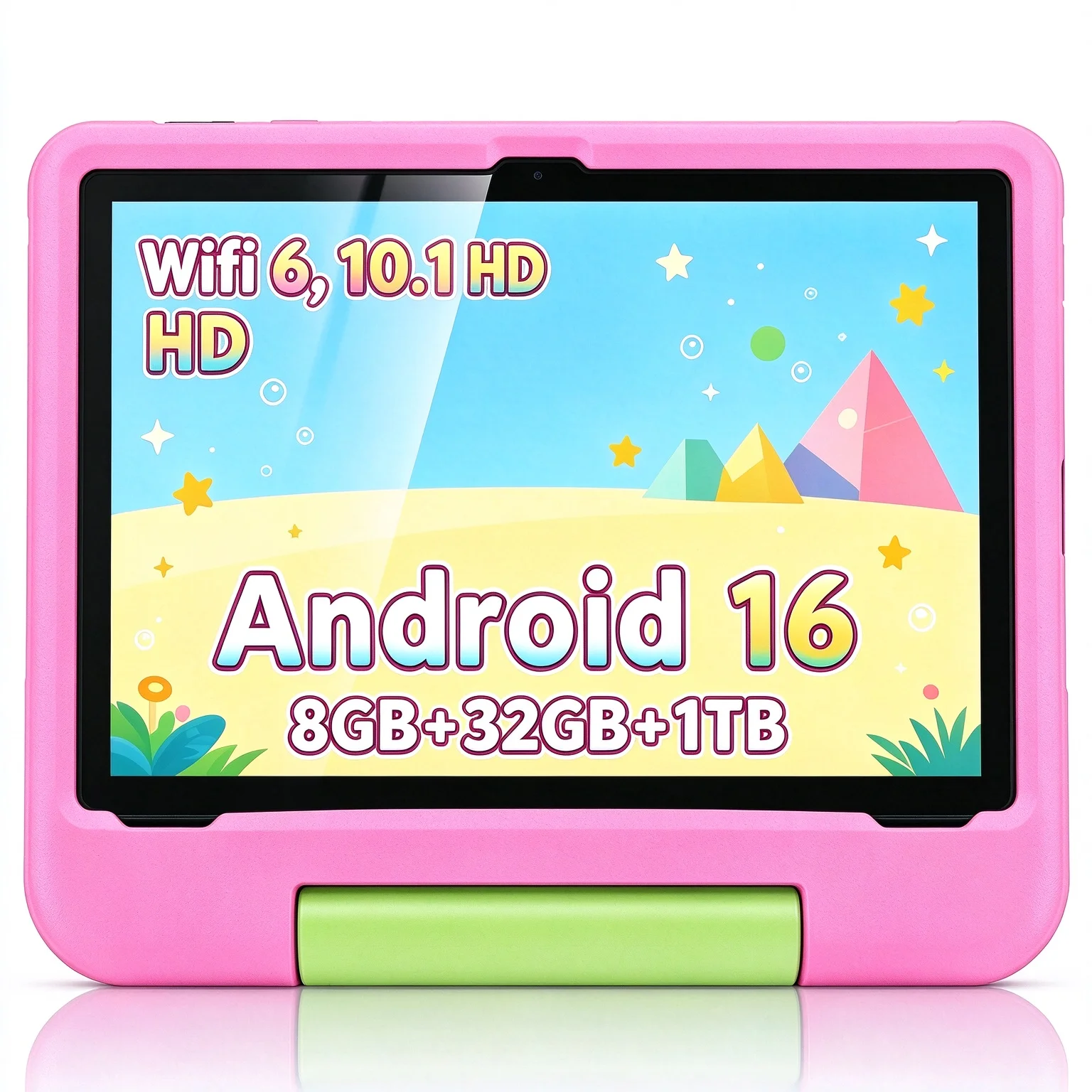 Kids Tablet 10.1 Inch HD Display Android 16 8GB RAM 32GB ROM WiFi6 5000mAh Drop-resistant Protective Cover for Children Learning