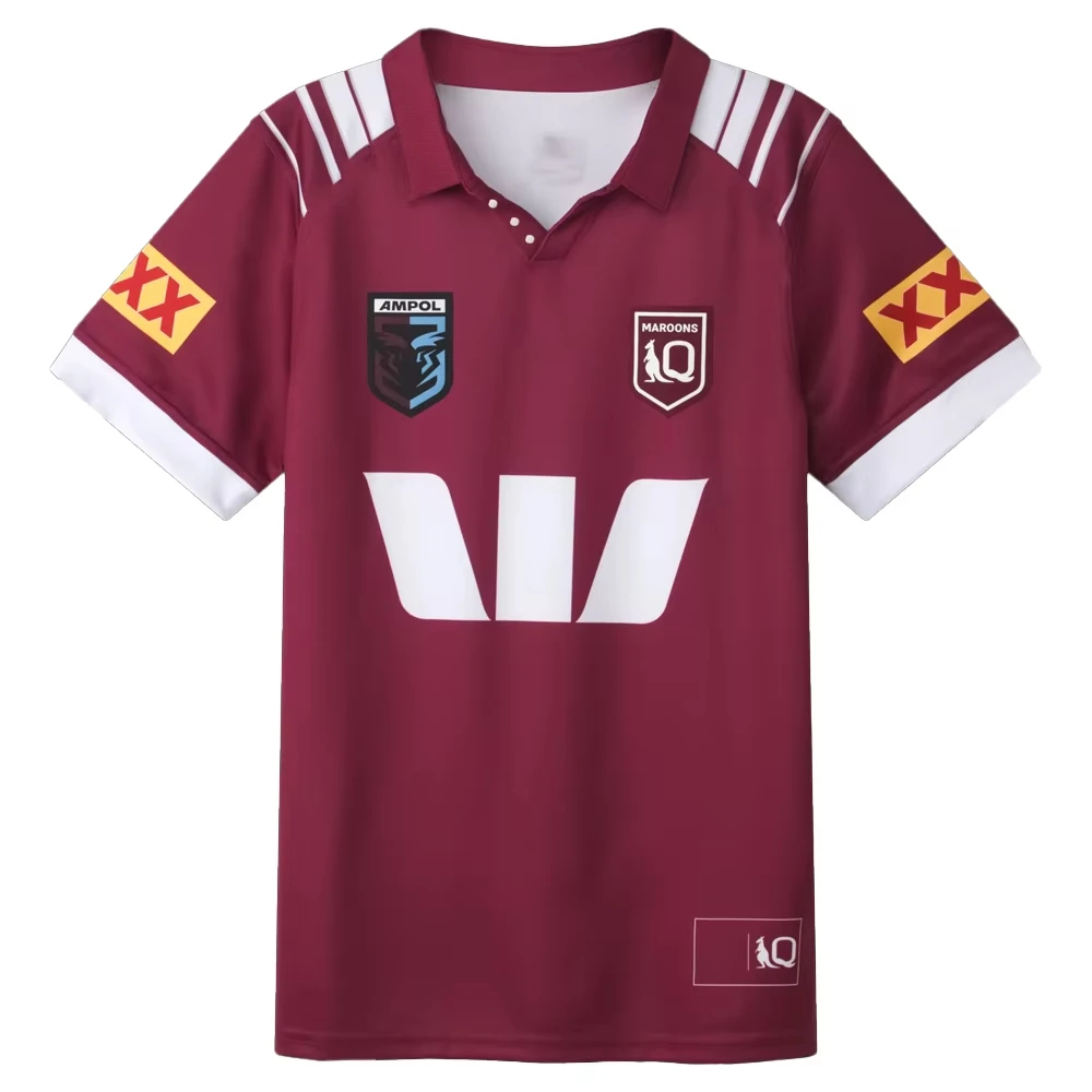 

QLD Maroons 2025 WSOO Домашний трикотаж в австралийском стиле унисекс выездной трикотаж Новый сезон футболка с 3D принтом NRL комплект для регби для взрослых и детей