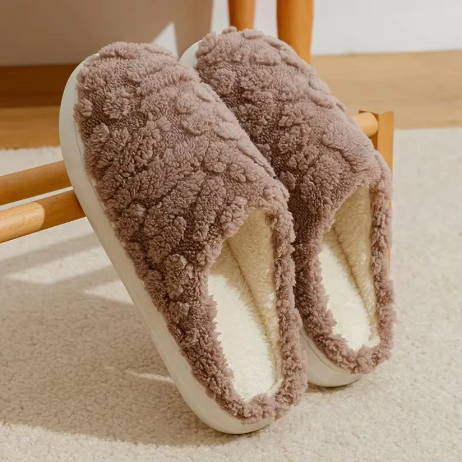 

Winter Warm Plush Slippers - Unisex Couple's Silent Soft Sole House Shoes, Non-Slip Thick Fleece Indoor Bedroom Slippers