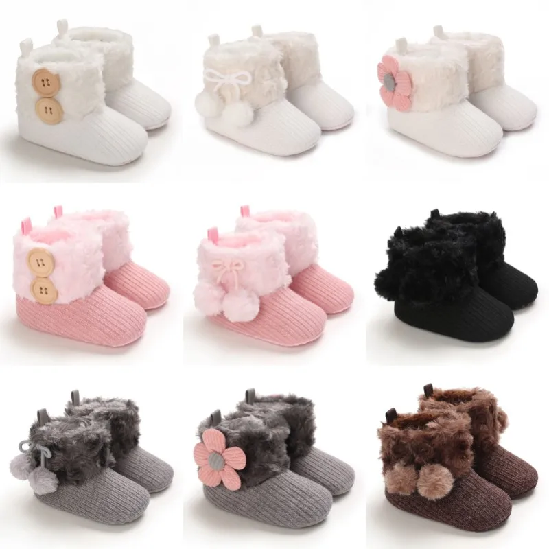 Autumn and Winter Baby Plush Thick Warm Cotton Shoes 0-18 Months Soft Soled Comfortable Non Slip Boots