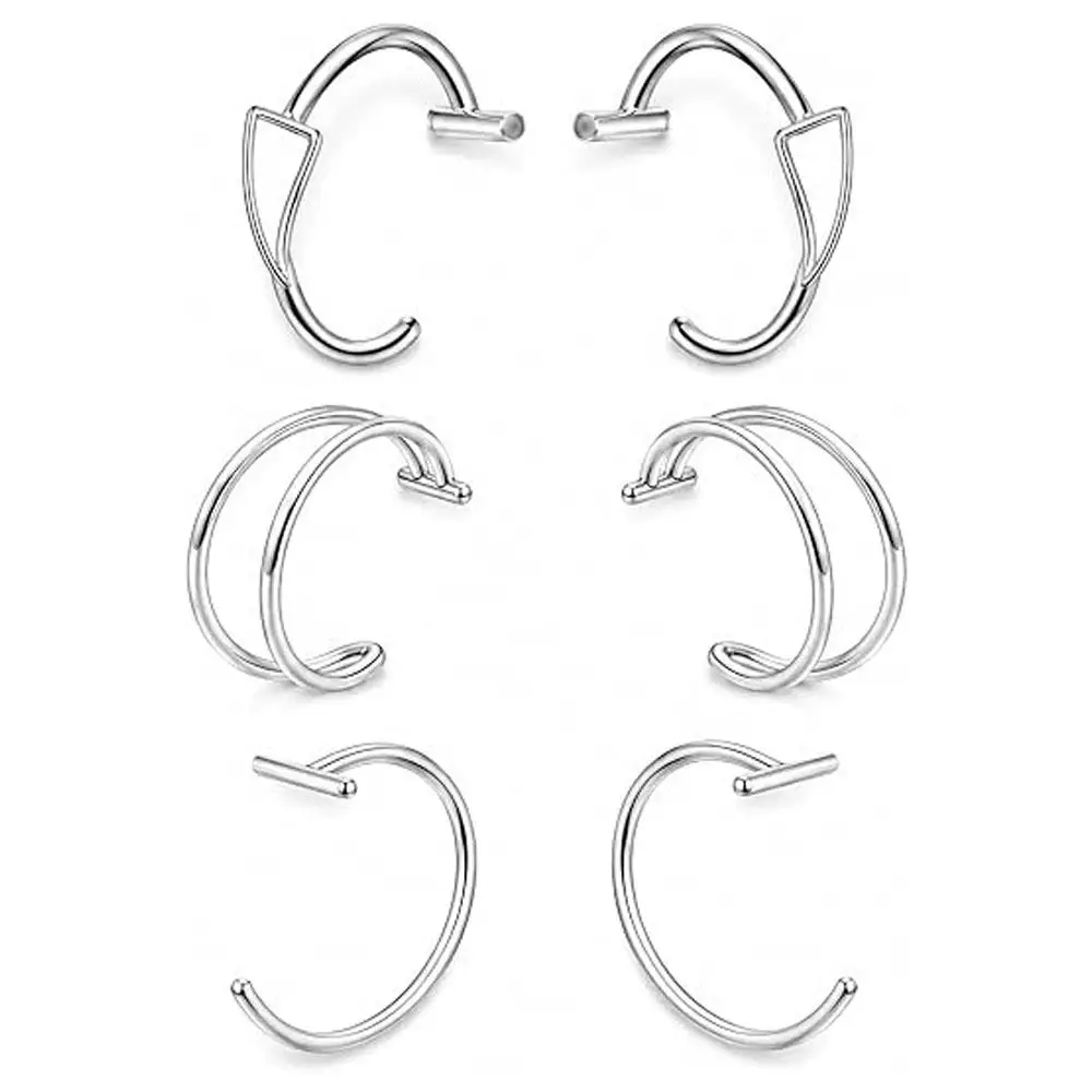 1/6Pcs Set Fake Lip Piercing Snake Bite Jewelry Clip on Non Piercing Lip Ring Cuffs Double Hoop Lip Rings for Women Men Jewelry