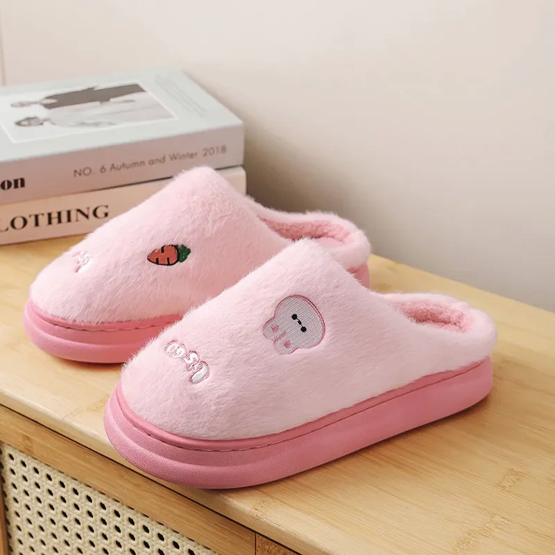 Cute Pink Winter Slippers Women Fur Slippers 2024 Comfort Soft Indoor House Slippers for Women Warm Fluffy Cotton Slippers Woman