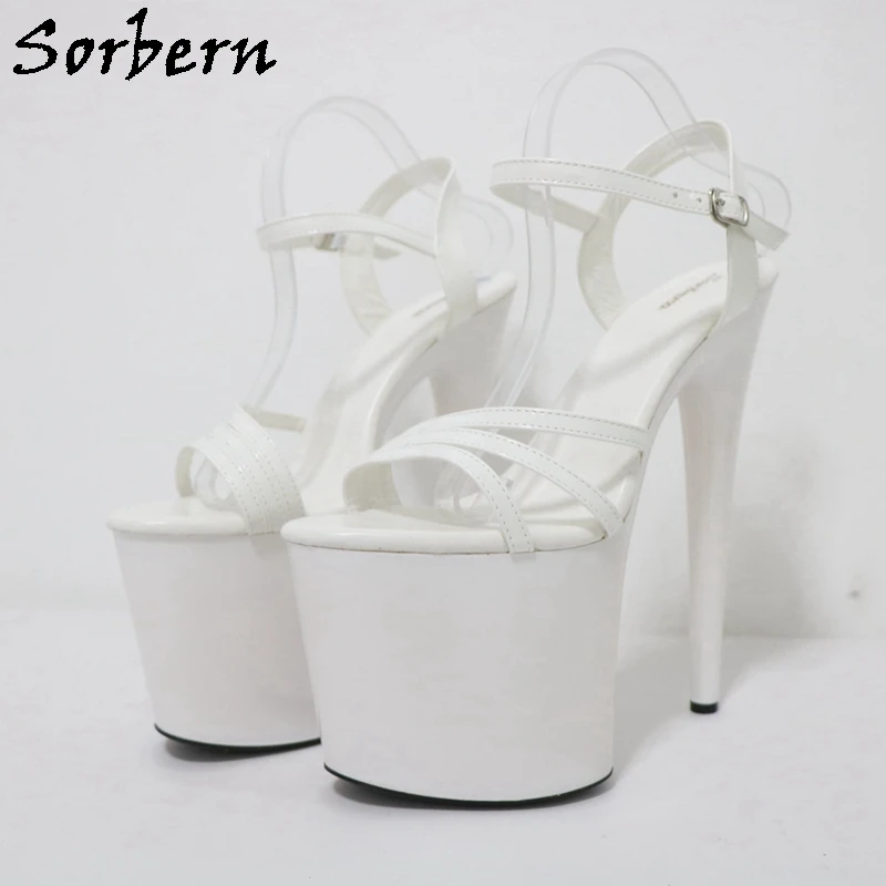 

Sorbern White Platform High Heel Sandals Slingback 20cm Stripper Heels Plastic Straps Classical Slingback Custom 15Cm 17Cm 23Cm