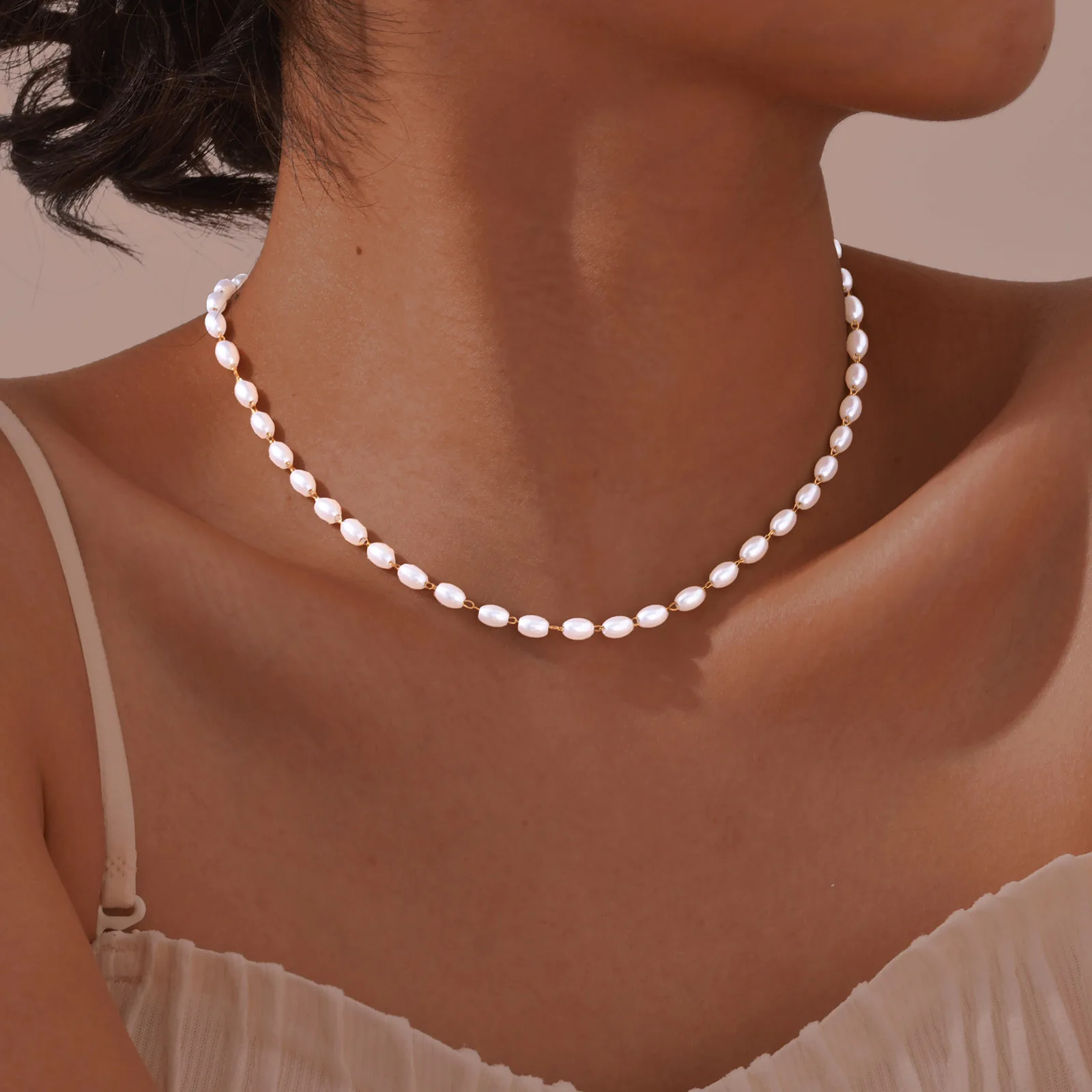 Imitation Pearl Necklace for Women, Stainless Steel Clavicle Chain, Exquisite Choker, Banquet Gifts Jewelry