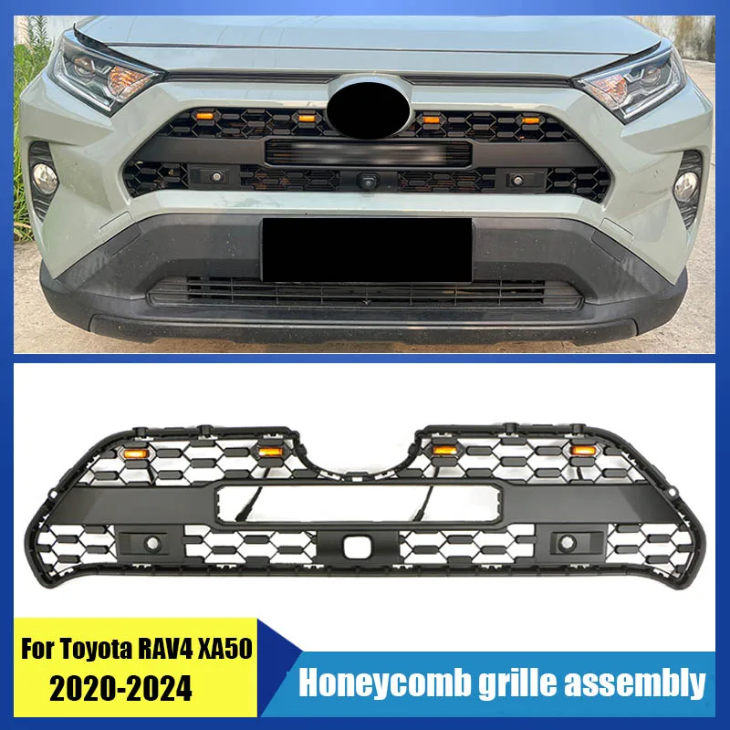لتويوتا RAV4 XA50 2020 2021 2022 2023 2024 مجموعة مصبغة العسل المصد الأمامي مجموعة الشبكة أجزاء التعديل الخارجية