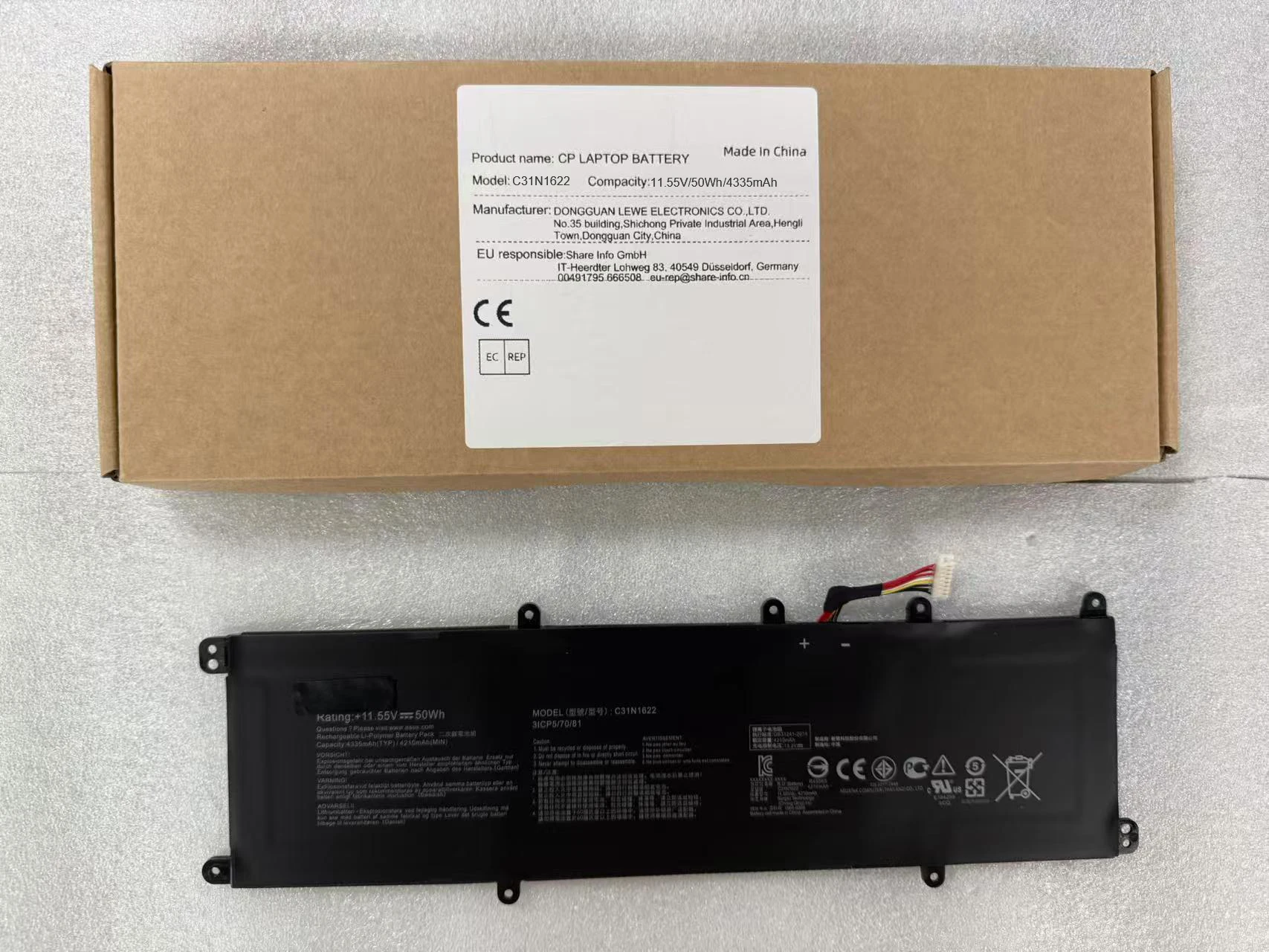 

Laptop Battery C31N1622 For UX3430UA UX430UA UX530UQ UX530UX UX430UN Series 11.55V/50Wh