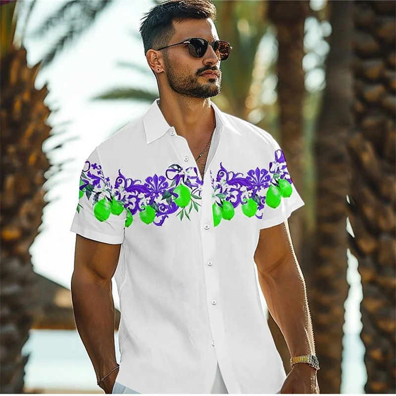 Camisa de manga curta masculina havaiana impressa em 3D com botões, verão praia oversize moda roupas, top diário de férias