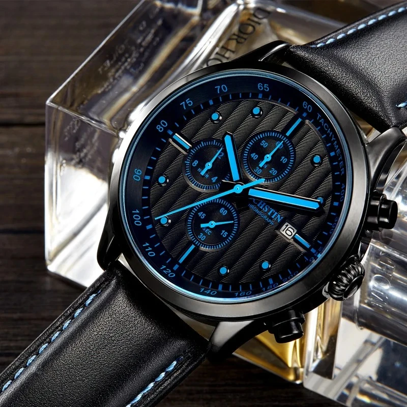 

Leisure Quartz movement Chronograph Men Watch Date Stopwatch Leather Strap Business Male Clock Sports Military Wristwatch