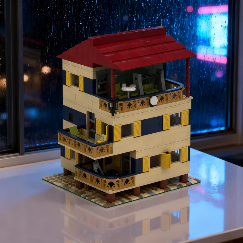 

3398 деталей MOC: Модульная модель городской улицы «Жизнь у моря», строительные блоки, креативный подарок для самостоятельной сборки, декор для демонстрации, премиум-класс для взрослых