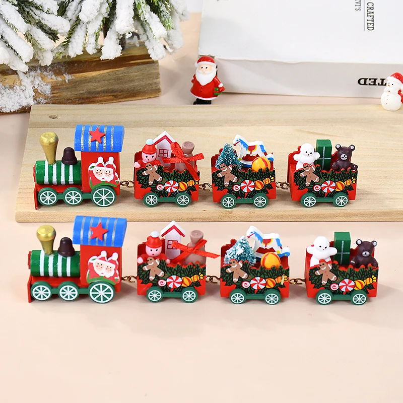 1Pc Wooden Christmas Small Train Ornaments DIY Santa Kids Toys Gift Xmas Home Decor 2025 Christmas Party Decorations Naviidad