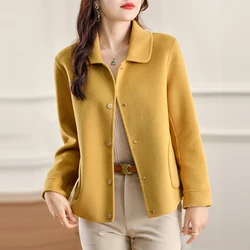 Jueqi Autumn and Winter New Cashmere Coat Women's Double-sided Wool Coat Short 100% Pure Wool Coat HE-28
