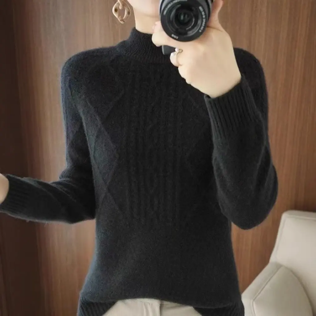 

Women's Knitted Thickened Base Shirt Half Turtle Neck Warm Inner Wear Top for Autumn Winter New Style