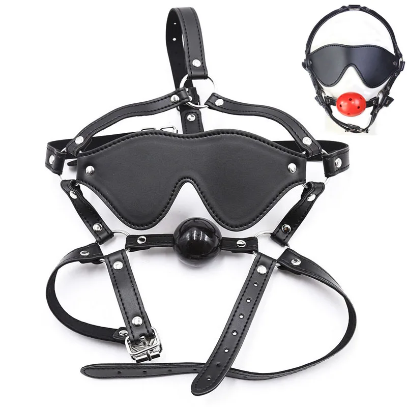 Couple Mouth Gag Eye Patch BDSM Bondage Adult Games Slave Erotic Role Play Head Harness Mouth Ball Eye Blinder Headgear Sex Toys
