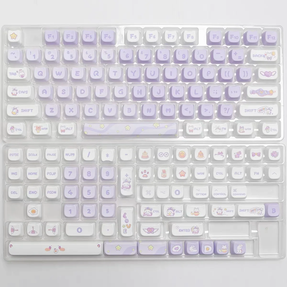 Imagem -05 - Aulidtech-conjunto de Keycap Coelho Roxo Desenhos Animados Bonitos para Interruptor mx Perfil Baixo Cabeça de Orelha de Gato 140 Chaves Sub Dye Pbt 60 75 80 100