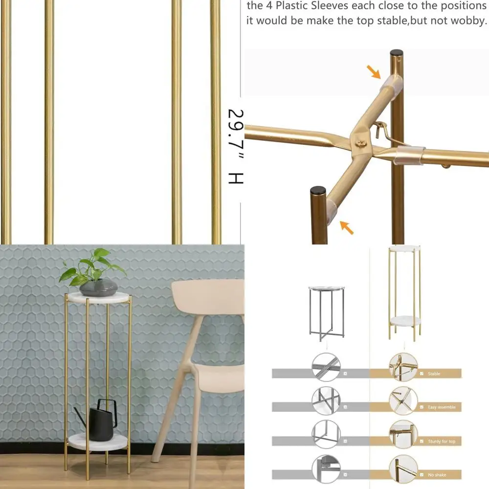 

Компактный золотой металлический приставной столик со столешницей из натурального мрамора, идеально подходящий для современных гостиных и небольших помещений.