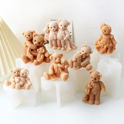 Cartoon Teddy Bear Candle Silicone Molds Cat Animal Family Painting Gypsum Moulds Relief Daisy Dress Resin Making Gifts for Mom