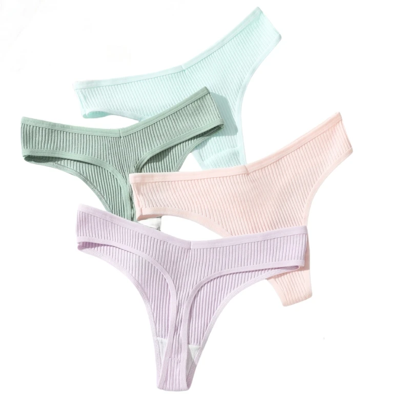 10Pcs/Set Cotton Panties V-Shape G-string Women Thongs Female Underpants Solid Color Comfortable Girls Sexy Lingerie M-XXL