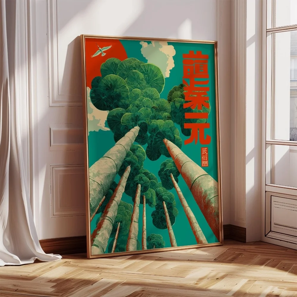 Retro japanische Koi- und Baum-Leinwand-Wandkunst, ungerahmt, abstrakte japanische Heimdekoration, Wohnzimmer, Schlafzimmer, Wandkunst-Dekoration