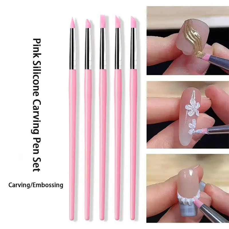 5 Stück/Set Professionelle DIY-Maniküre-Werkzeuge, Silikon-Nagelbürste, UV-Gel-Lackspitze, 3D-Bild, DIY-Punktierstift, Lackierpinsel – Detail 4