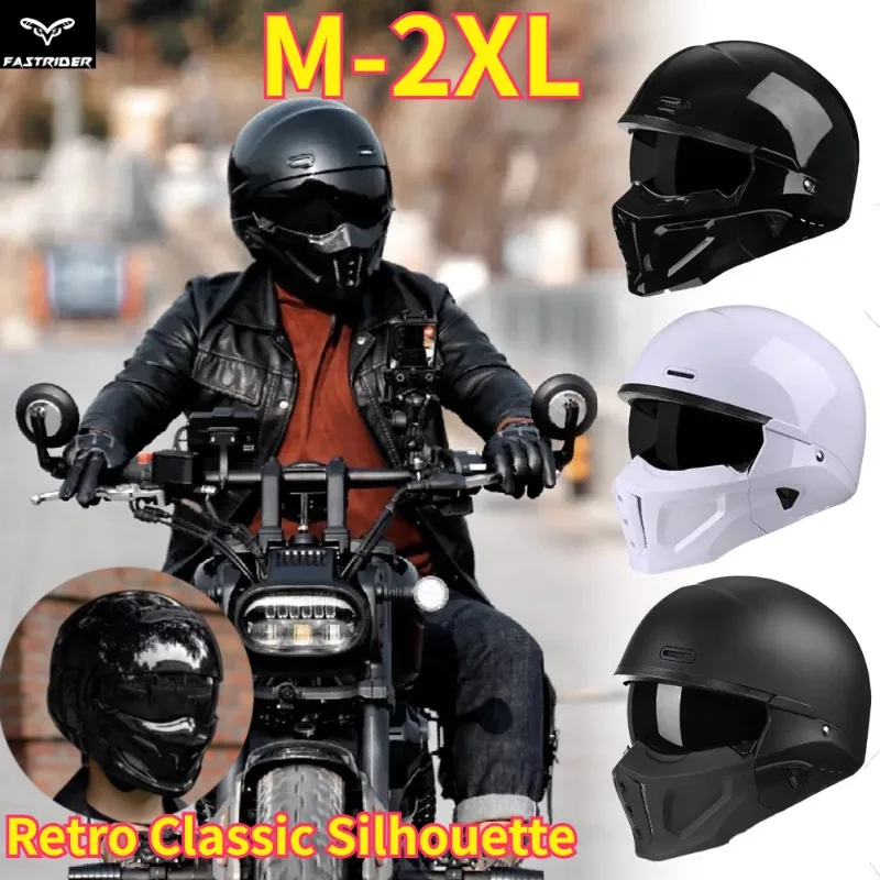 Modular Flip-Up Full Face Motorcycle Helmet, Retro Street Riding Helmet with Ventilation for Men & Women
