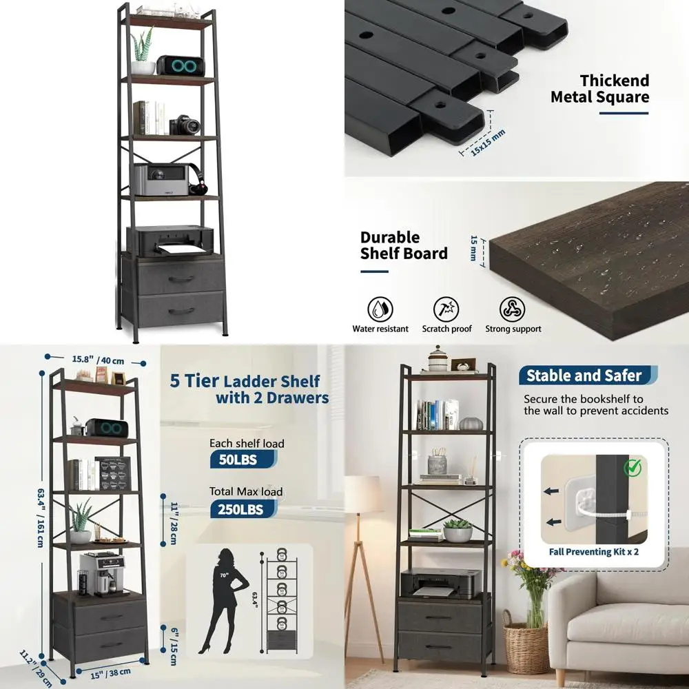 

5-уровневая тонкая современная книжная полка с деревянными полками и металлическим каркасом, подставка для хранения вещей