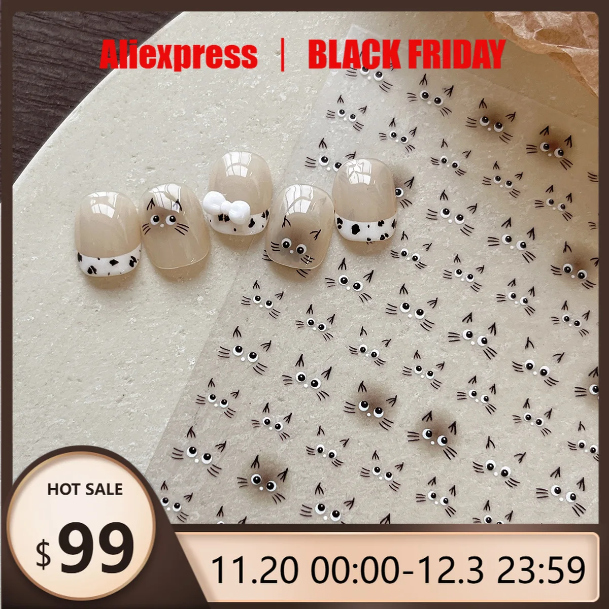 

Наклейка для ногтей с милым котом, водная наклейка, тисненая наклейка для дизайна ногтей, наклейка с милым выражением, наклейки для украшения ногтей