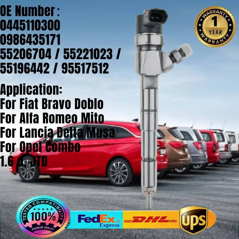 

0445110300 55206704 55221023 55196442 95517512 Fuel Injector for Alfa Romeo Fiat Bravo Lancia Delta Opel Combo 1.6 D JTD Engine