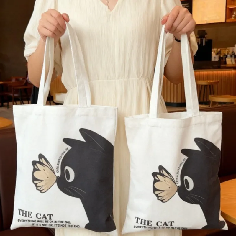 

Новинка 2025 года, милые сумки на плечо с изображением кота в стиле ретро, корейская студенческая сумка, большая вместительная дорожная сумка, сумка