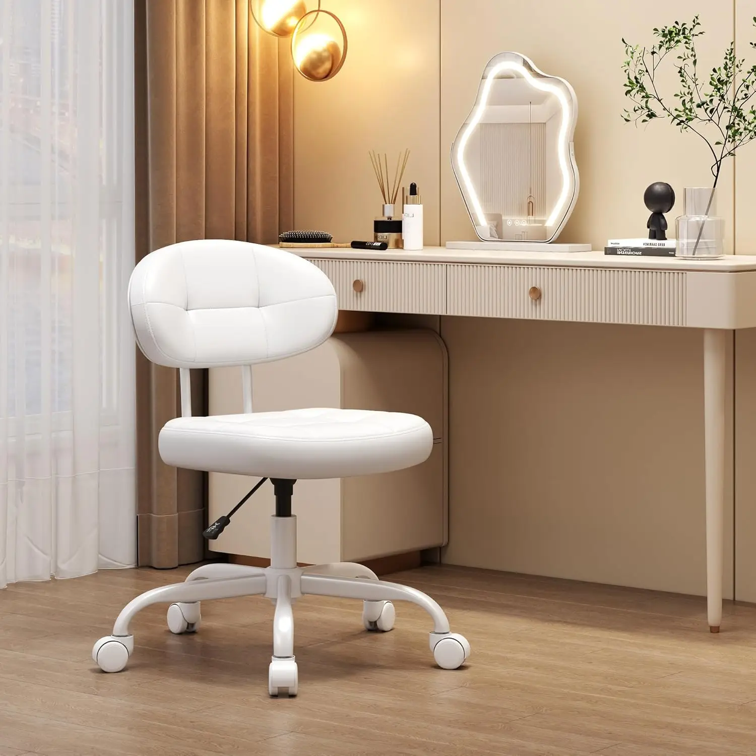 

Armless PU Leather Chair with Back, Wheels, Lumbar Support, Adjustable Height, 360° Swivel for Home Office, Custom