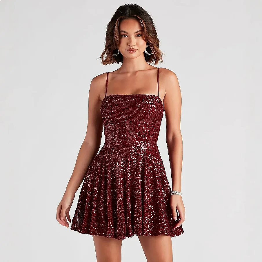 

Sexy Sequin Sleeveless A Line Dress Sparkly Elegant Summer Dresses for Women Fashion Casual Party Jumpsuit Playsuit