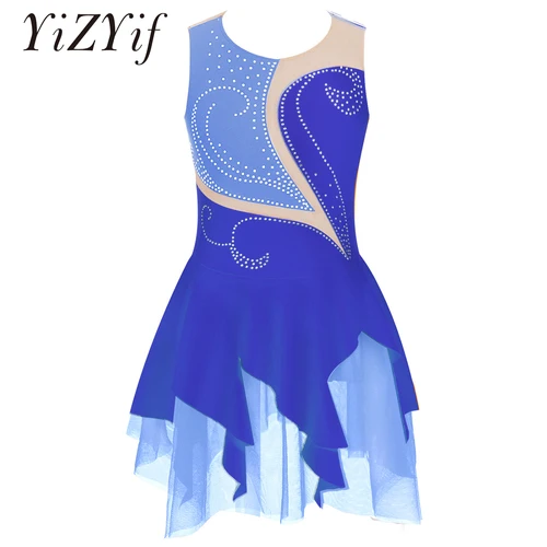 Leotardo de gimnasia para niños y niñas, vestido de tutú de Ballet con diamantes de imitación, vestido de patinaje artístico hueco, traje de baile lírico para actuaciones en escenario