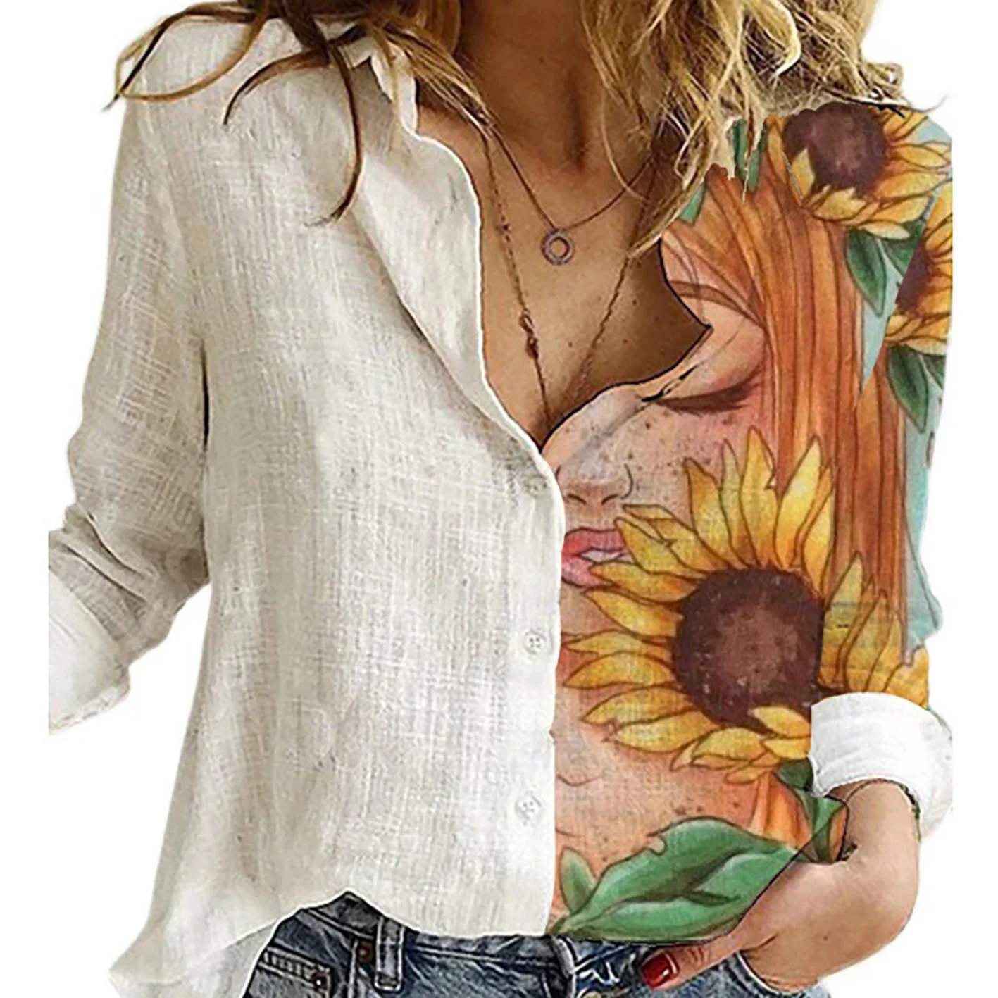 

Women's Shirt Fashion Clashing Color Patchwork Shirt Top Temperament Sense Long Sleeve Cat Shirt 2023 Autumn Brand Design Shirts