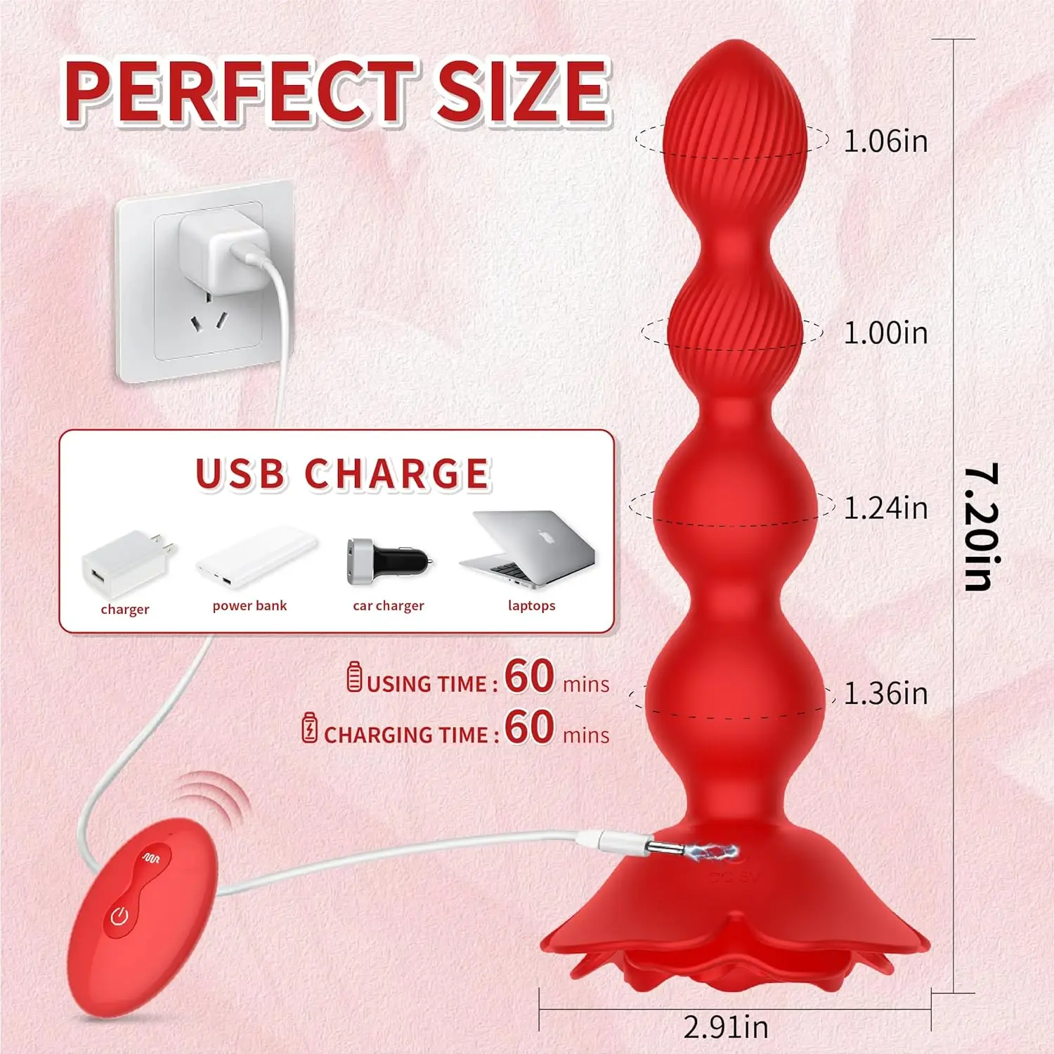 360 Rotation Anal Beads Butt Plug Vibrator with 10 Rotating&Vibrating Mode Prostate Massager Rose Shape Anus Sex Toys for Couple