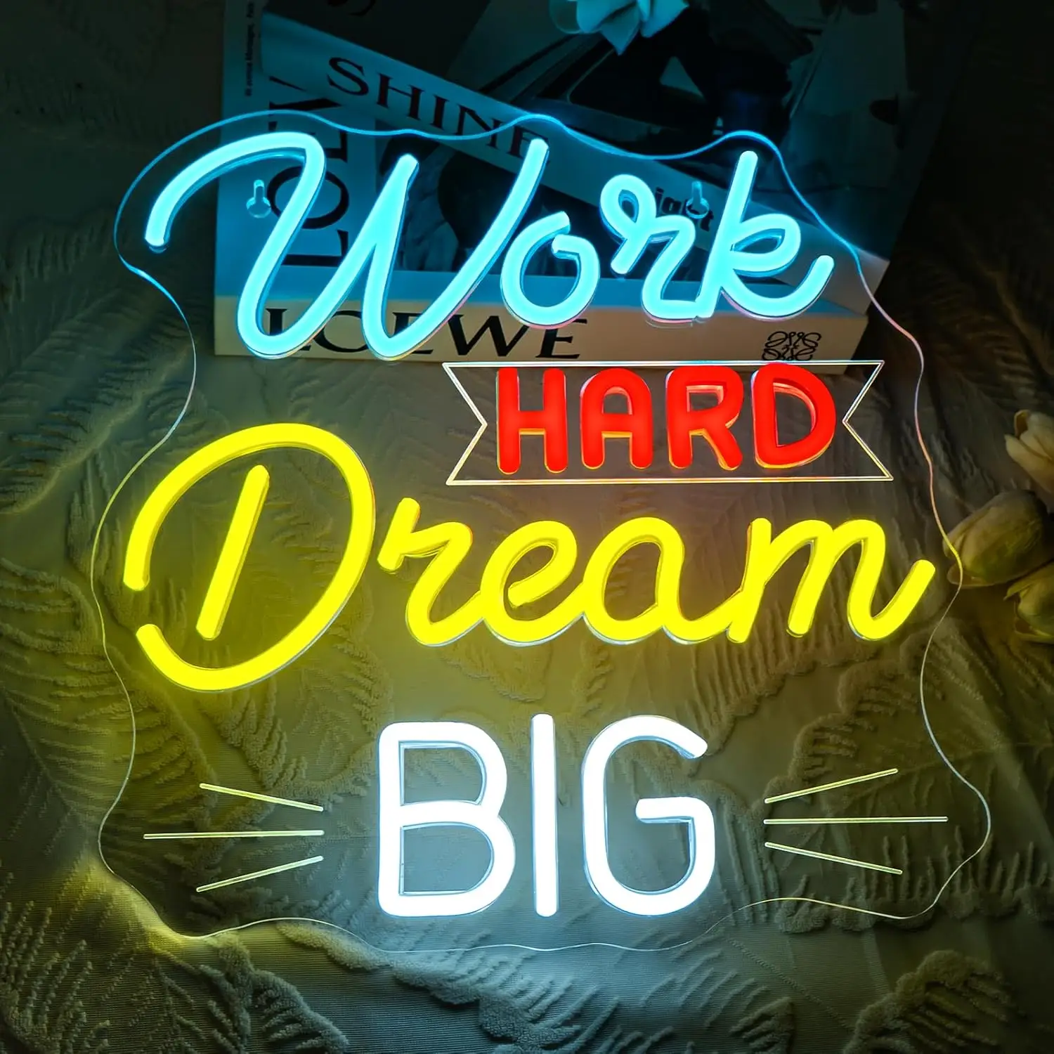 

Work HARD Dream BIG Светодиодная неоновая вывеска Вдохновляющая мотивационная для офисного стола Декор кабинета Подарок для выпускных коллег