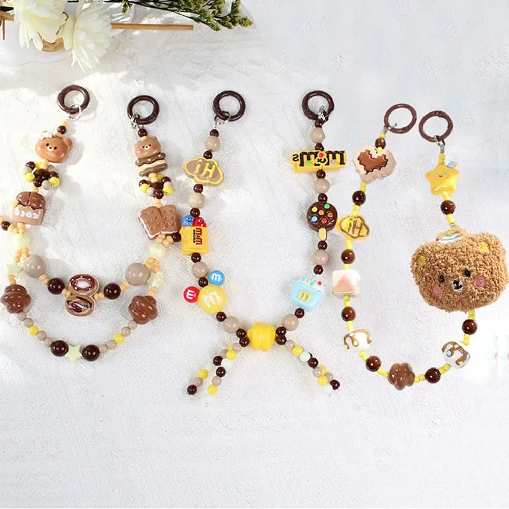 

Fashion Resin Burst Bead Chain Keyring Gradient Replacement Phone Lanyard Colorful Little Bear Pendant Bag Accessories