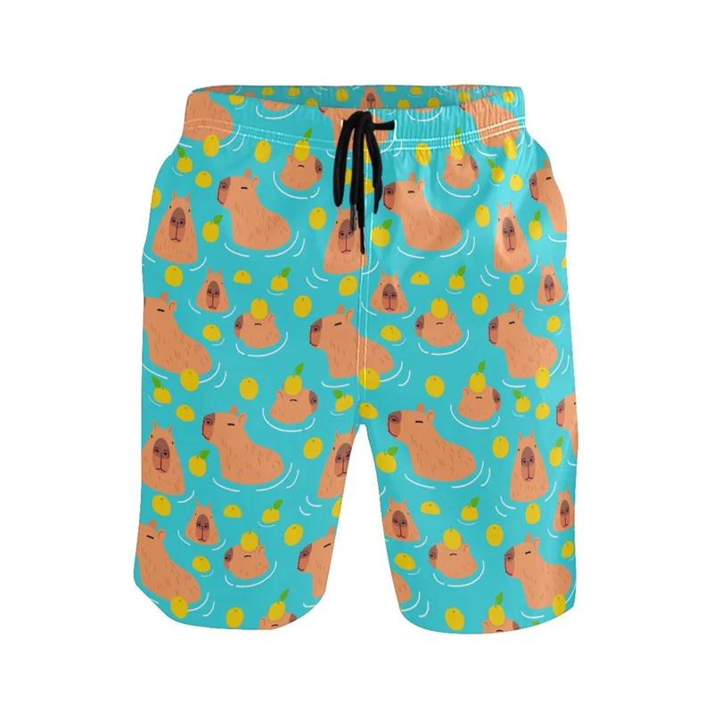 3d Print Cute Cartoon Animal Capybara Beach Man Swimsuit Shorts Men Summer Hawaii Surf Board Quick Dry Sports Loose Swim Trunks