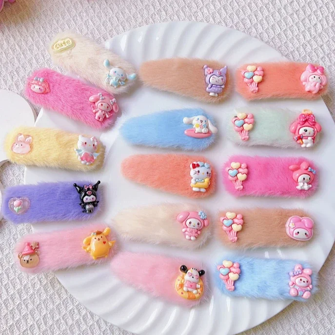 

Sanrio New Headwear Cute Plush BB Clip Cartoon Animal Hair Clip Simple and Versatile Girl's Hairpin Clip High Beauty Headpiece