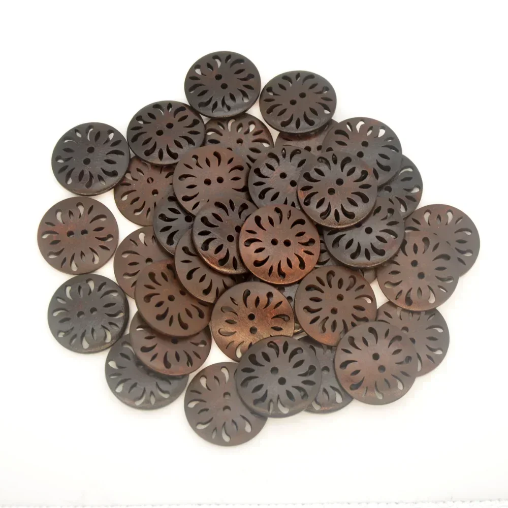 20pcs Carved Wooden Buttons Hollow Flower Round Wood Buttons for DIY Sewing, Clothing Decoration, Sweaters, Craft Accessories