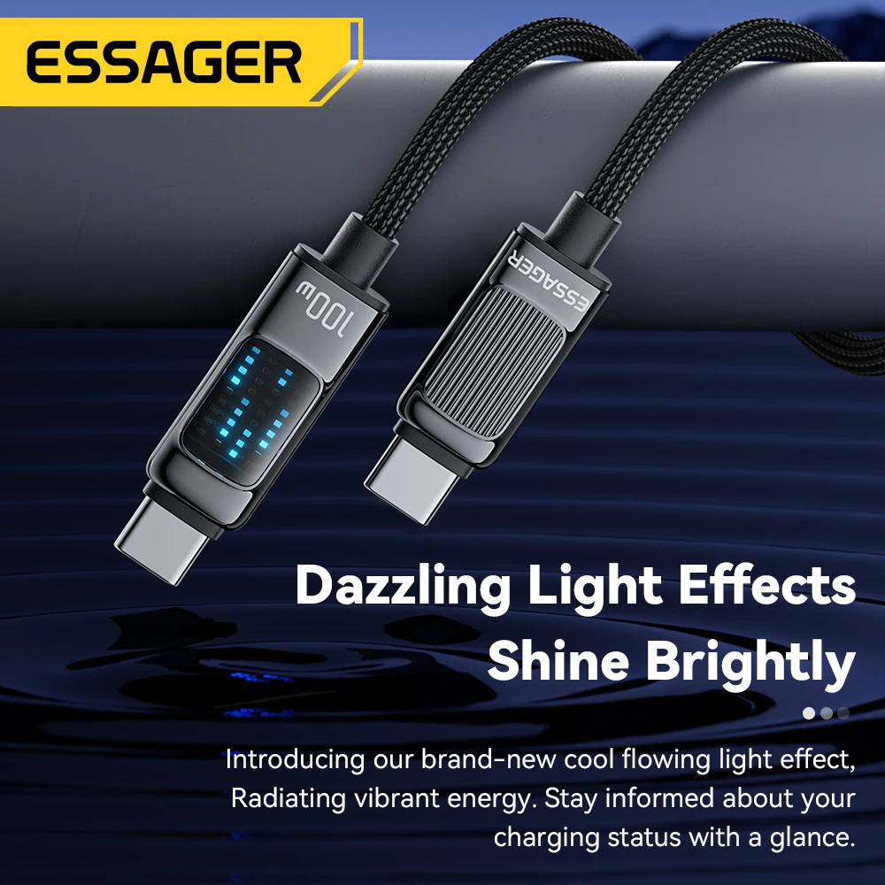 Essager USB C타입-USB C 케이블, 샤오미 삼성 PD 5A 고속 충전 케이블, 맥북 아이패드 프로 태블릿 노트북 와이어 코드, 100W